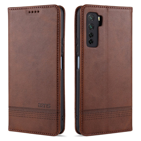AZNS Magnetic Absorbed Leather Wallet Cover Case for Huawei Nova 7 SE / Huawei P40 Lite 5G (European Version)