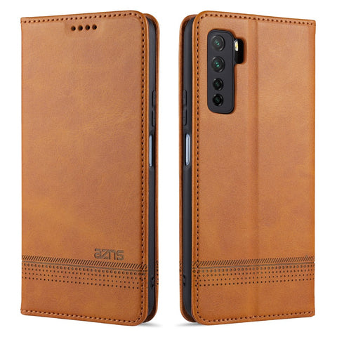 AZNS Magnetic Absorbed Leather Wallet Cover Case for Huawei Nova 7 SE / Huawei P40 Lite 5G (European Version)