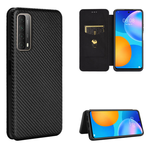 Auto-absorbed Carbon Fiber Texture Shell for Huawei P smart 2021/Y7a Stand Leather Case