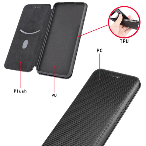 Auto-absorbed Carbon Fiber Texture Shell for Huawei P smart 2021/Y7a Stand Leather Case