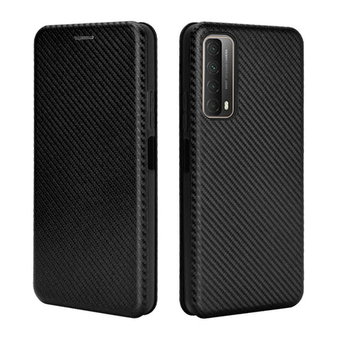 Auto-absorbed Carbon Fiber Texture Shell for Huawei P smart 2021/Y7a Stand Leather Case