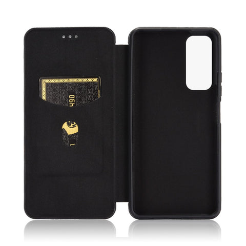 Auto-absorbed Carbon Fiber Texture Shell for Huawei P smart 2021/Y7a Stand Leather Case