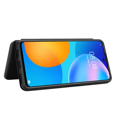 Auto-absorbed Carbon Fiber Texture Shell for Huawei P smart 2021/Y7a Stand Leather Case