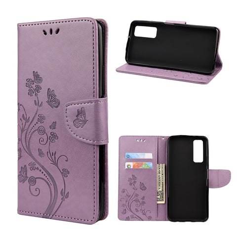 Butterfly Flower Imprinting Leather Case with Strap for Huawei P smart 2021 / Y7a