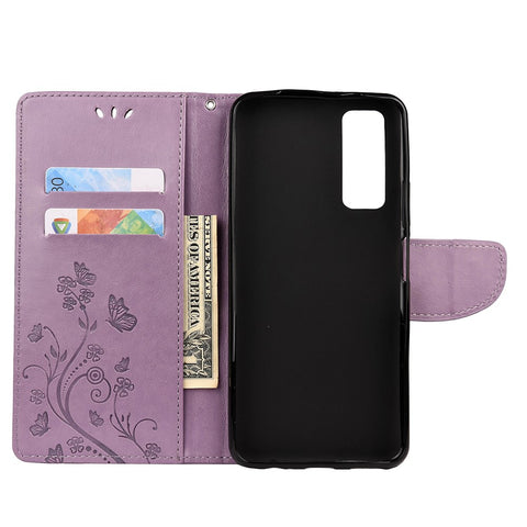 Butterfly Flower Imprinting Leather Case with Strap for Huawei P smart 2021 / Y7a
