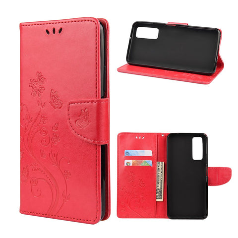 Butterfly Flower Imprinting Leather Case with Strap for Huawei P smart 2021 / Y7a