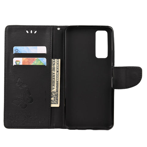 Imprint Butterfly Pattern Leather Wallet Phone Shell for Huawei P smart 2021 / Y7a