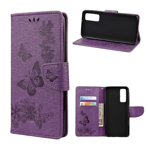 Imprint Butterfly Pattern Leather Wallet Phone Shell for Huawei P smart 2021 / Y7a