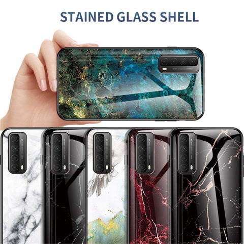 TPU + PC + Tempered Glass Marbling Cell Phone Hybrid Cover for Huawei P smart 2021/Y7a