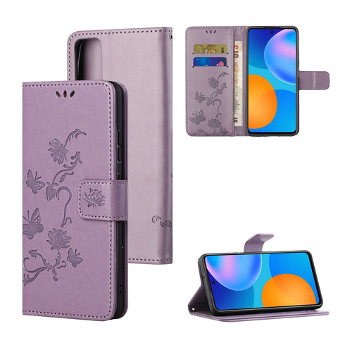 Imprint Butterfly Flowers Leather Wallet Case Cover for Huawei P smart 2021/Y7a