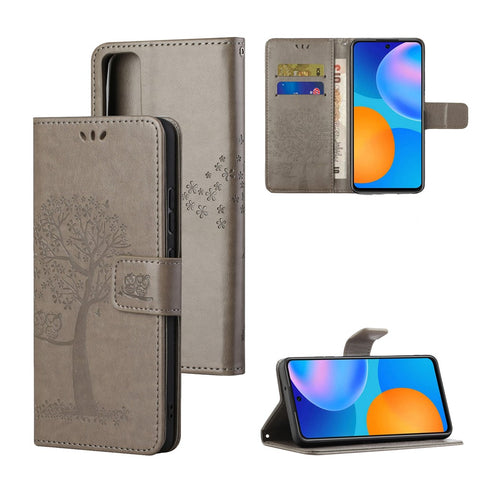 Imprint Tree Owl PU Leather Wallet Case for Huawei P smart 2021/Y7a