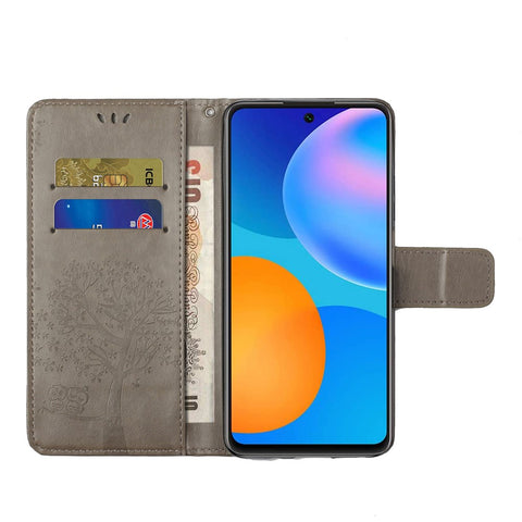 Imprint Tree Owl PU Leather Wallet Case for Huawei P smart 2021/Y7a