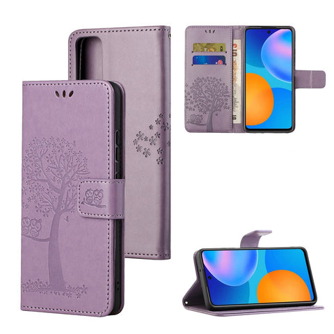 Imprint Tree Owl PU Leather Wallet Case for Huawei P smart 2021/Y7a