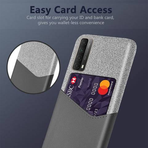 Cloth Texture PU Leather Coated Card Holder PC Back Cover for Huawei P smart 2021 / Y7a
