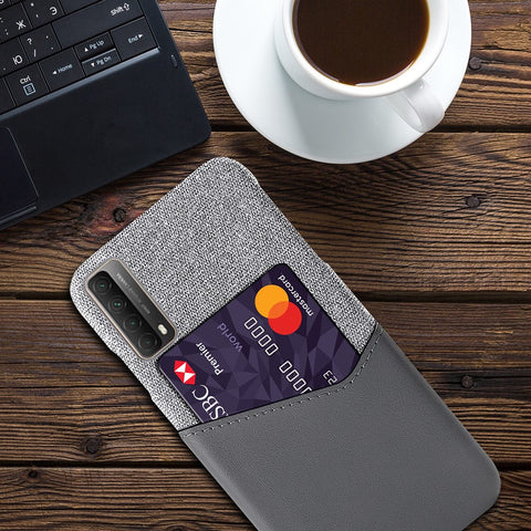 Cloth Texture PU Leather Coated Card Holder PC Back Cover for Huawei P smart 2021 / Y7a
