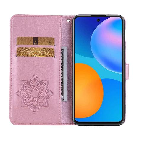Owl Imprint Rhinestone Decor Leather Phone Case for Huawei P Smart 2021 / Huawei Y7a