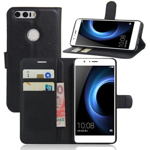 Litchi Texture Stand Leather Case for Huawei Honor 8 with Folio Flip Wallet Design Phone Cover