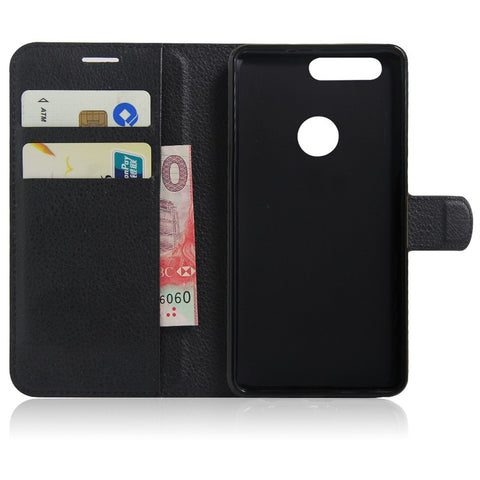 Litchi Texture Stand Leather Case for Huawei Honor 8 with Folio Flip Wallet Design Phone Cover