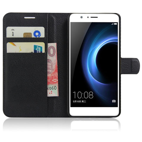 Litchi Texture Stand Leather Case for Huawei Honor 8 with Folio Flip Wallet Design Phone Cover