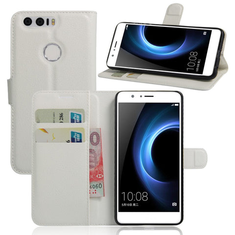 Litchi Texture Stand Leather Case for Huawei Honor 8 with Folio Flip Wallet Design Phone Cover