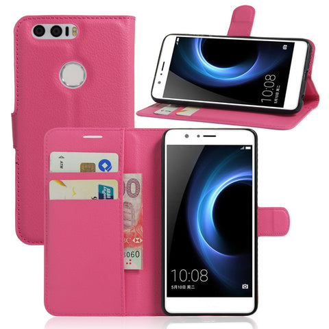 Litchi Texture Stand Leather Case for Huawei Honor 8 with Folio Flip Wallet Design Phone Cover
