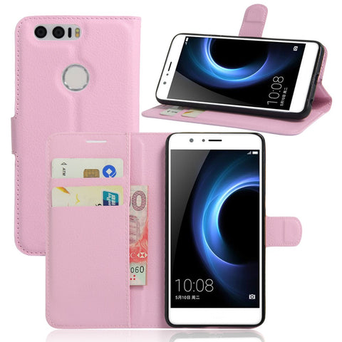 Litchi Texture Stand Leather Case for Huawei Honor 8 with Folio Flip Wallet Design Phone Cover