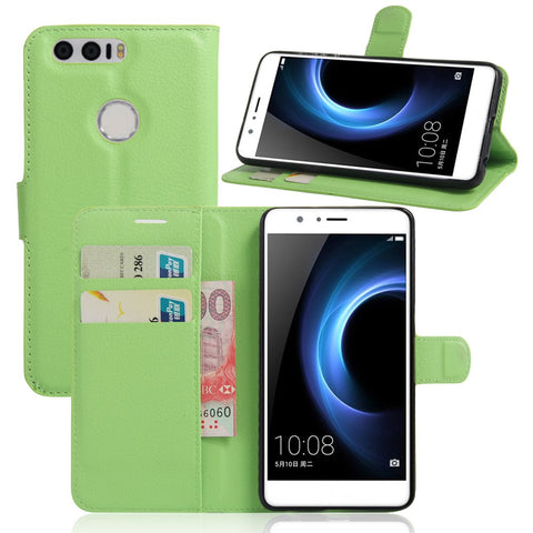 Litchi Texture Stand Leather Case for Huawei Honor 8 with Folio Flip Wallet Design Phone Cover