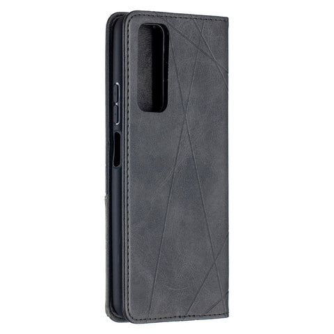For Huawei P Smart 2021 / Y7a Geometric Pattern Leather Stand Case Card Holder Shell