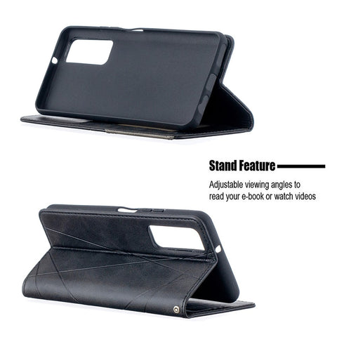 For Huawei P Smart 2021 / Y7a Geometric Pattern Leather Stand Case Card Holder Shell