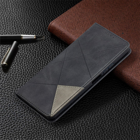 For Huawei P Smart 2021 / Y7a Geometric Pattern Leather Stand Case Card Holder Shell