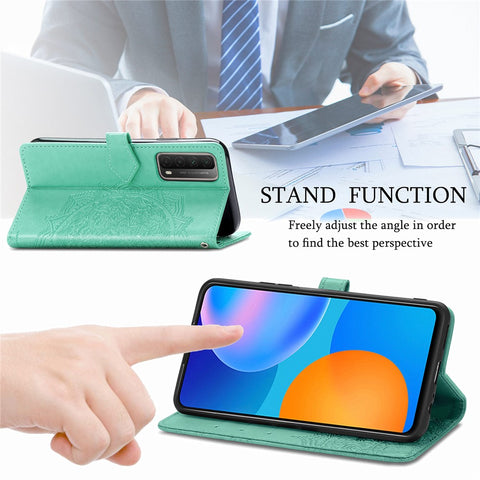 Embossed Mandala Flower Leather Case with Wallet Stand for Huawei P smart 2021 / Y7a