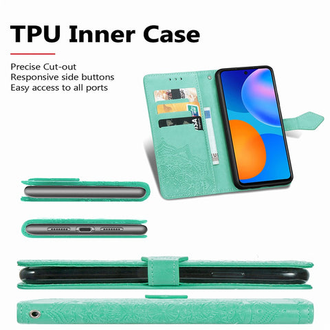 Embossed Mandala Flower Leather Case with Wallet Stand for Huawei P smart 2021 / Y7a