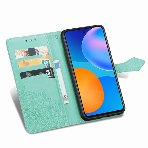 Embossed Mandala Flower Leather Case with Wallet Stand for Huawei P smart 2021 / Y7a