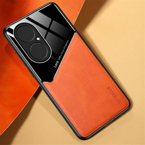 Leather Coated PC + TPU + Glass Splicing Design Case with Precise Cut-Out for Huawei P50