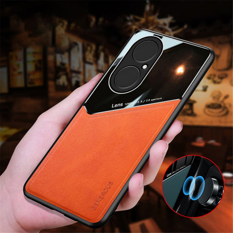 Leather Coated PC + TPU + Glass Splicing Design Case with Precise Cut-Out for Huawei P50