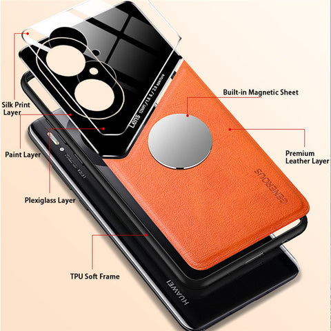 Leather Coated PC + TPU + Glass Splicing Design Case with Precise Cut-Out for Huawei P50