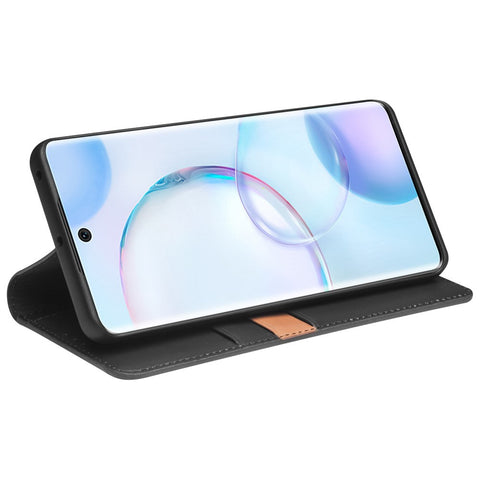 QIALINO Wallet Case Stand Genuine Cow Leather Flip Phone Cover for Honor 50 / Huawei nova 9