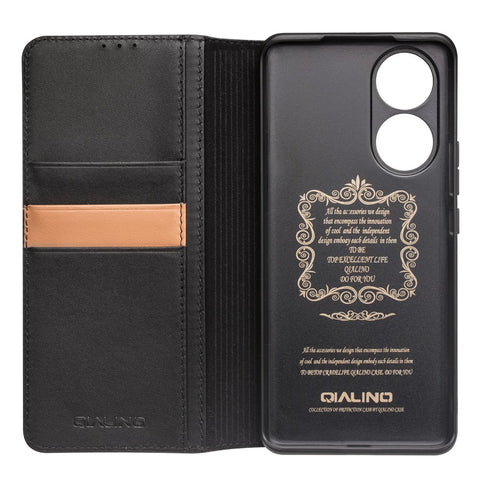 QIALINO Wallet Case Stand Genuine Cow Leather Flip Phone Cover for Honor 50 / Huawei nova 9