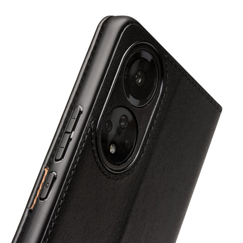 QIALINO Wallet Case Stand Genuine Cow Leather Flip Phone Cover for Honor 50 / Huawei nova 9