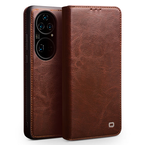 QIALINO Drop-resistant Genuine Cowhide Leather Wallet Case for Huawei P50