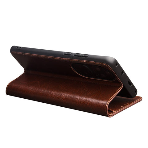 QIALINO Drop-resistant Genuine Cowhide Leather Wallet Case for Huawei P50