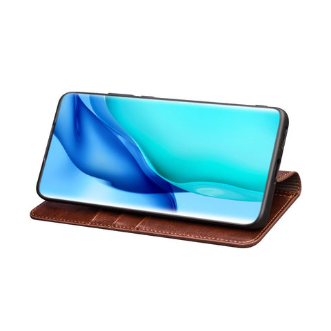 QIALINO Drop-resistant Genuine Cowhide Leather Wallet Case for Huawei P50