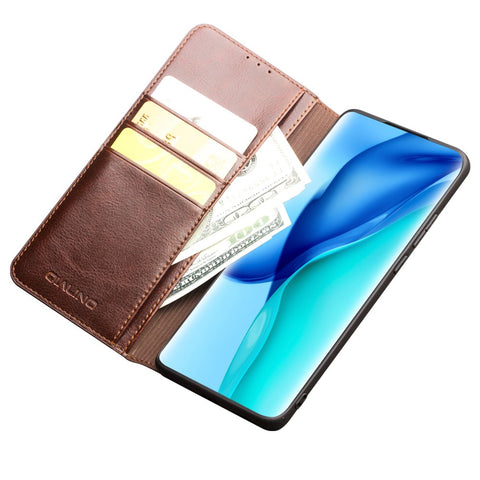 QIALINO Drop-resistant Genuine Cowhide Leather Wallet Case for Huawei P50