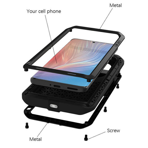 LOVE MEI Shockproof Dropproof Dustproof Soft Silicone + Premium Metal Cover Case for Huawei P50 Pro (without Tempered Glass)
