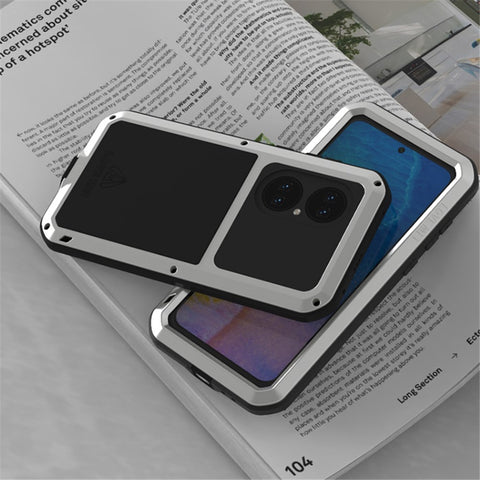 LOVE MEI Shockproof Dropproof Dustproof Metal Frame + Silicone Cover Powerful Case with Tempered Glass Film for Huawei P50