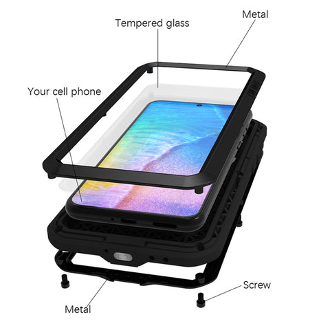 LOVE MEI Shockproof Dropproof Dustproof Metal Frame + Silicone Cover Powerful Case with Tempered Glass Film for Huawei P50