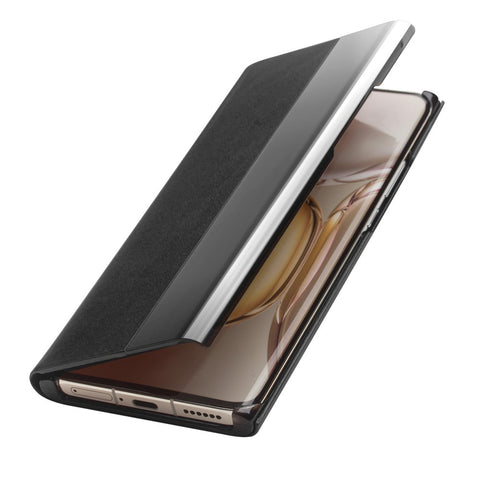 QIALINO View Window Design Ultra-Thin Top Layer Genuine Cowhide Leather Case Protective Phone Cover for Huawei P50 Pro