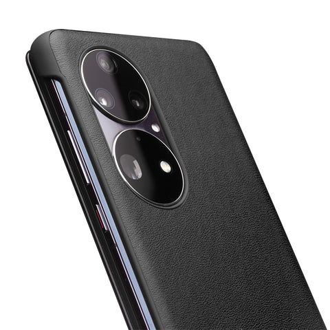QIALINO View Window Design Top Layer Cowhide Leather Phone Case for Huawei P50