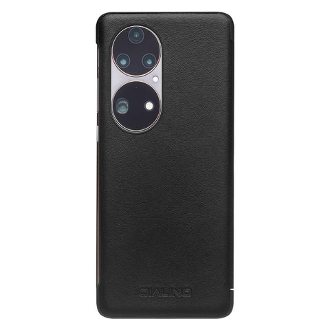 QIALINO View Window Design Top Layer Cowhide Leather Phone Case for Huawei P50