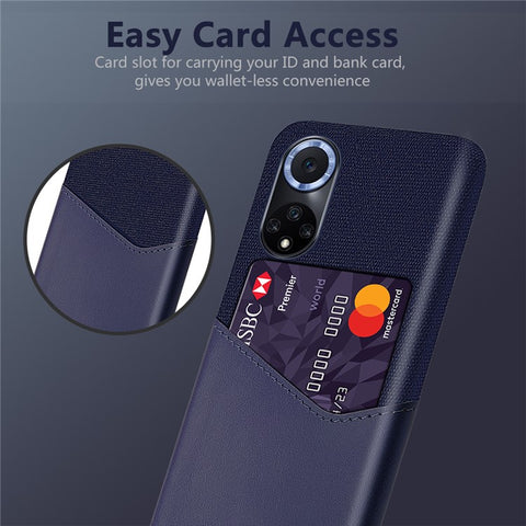 KSQ All-wrapped Back Cloth Texture PU Leather + PC Hybrid Phone Case Cover with Card Holder for Honor 50/Huawei nova 9